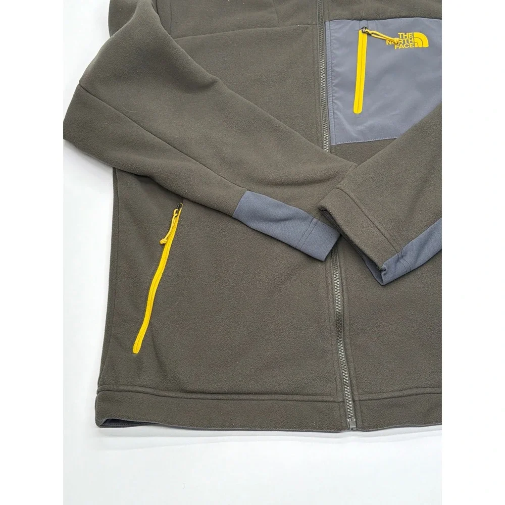 The North Face Mens Full Zip Sherpa Lined Fleece Jacket Olive Green Grey Large